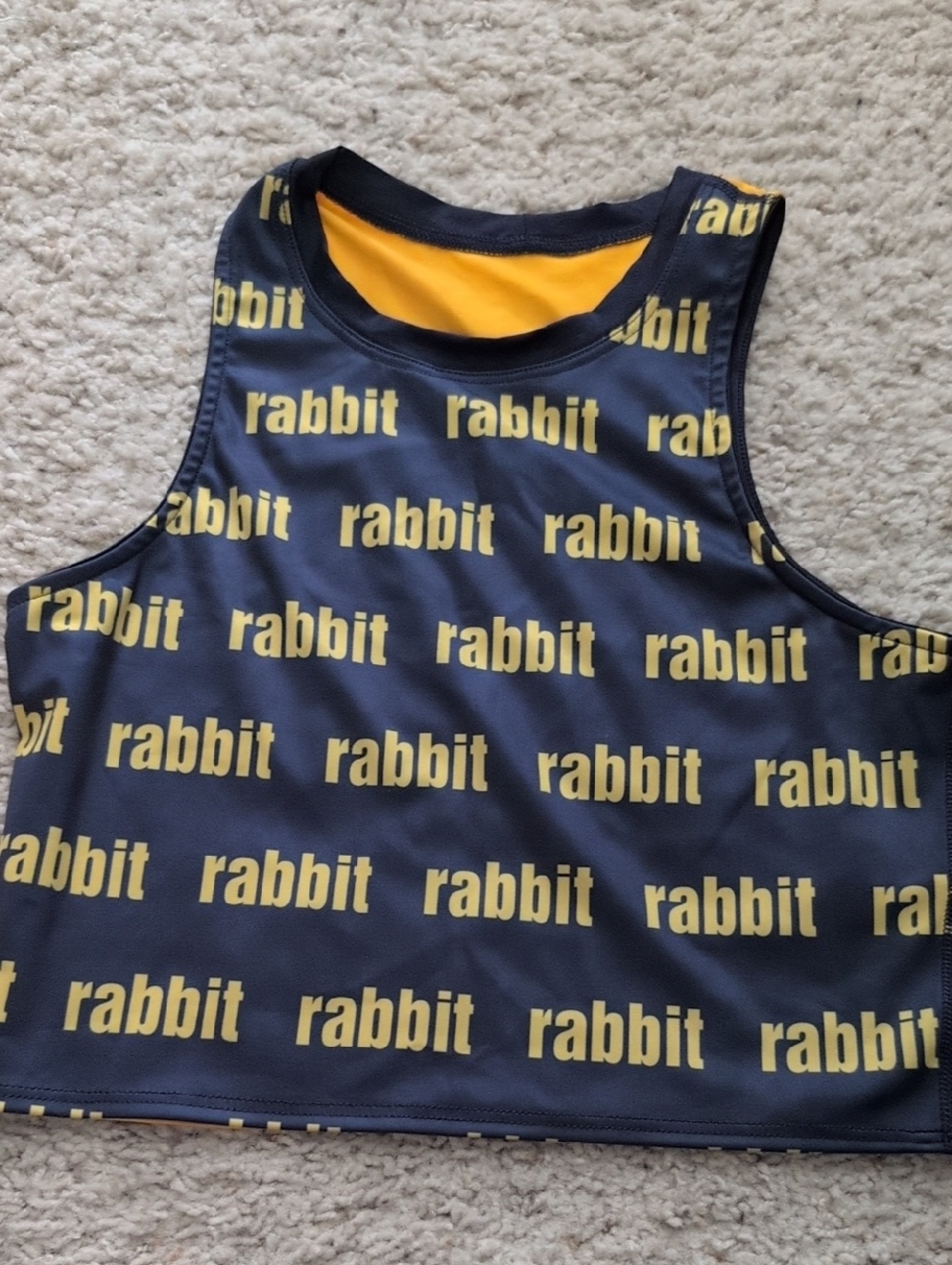 Women's Navy and Yellow 'rabbit' Running Graphic Crop Top